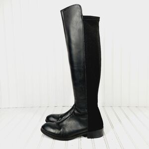 Luichiny Trend Lee Black Leather Stretch Panel Over The Knee Zip Up Boots K29